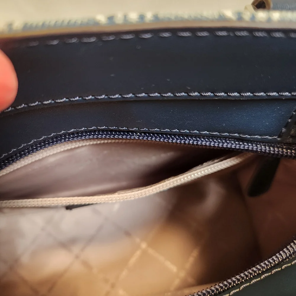 Michael Kors Hamilton Small Logo Embossed Washed Denim Satchel - Picture 12 of 13